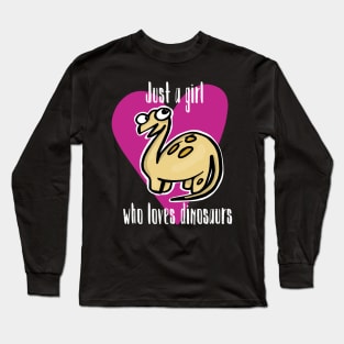 Just a Girl Who Loves Dinosaurs-Pink Heart Long Sleeve T-Shirt